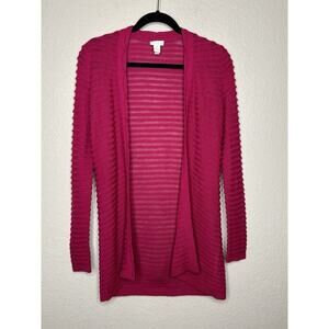 Chico's Pleated Tiered Open Front Cardigan Sweater Magenta Fuchsia Size Small